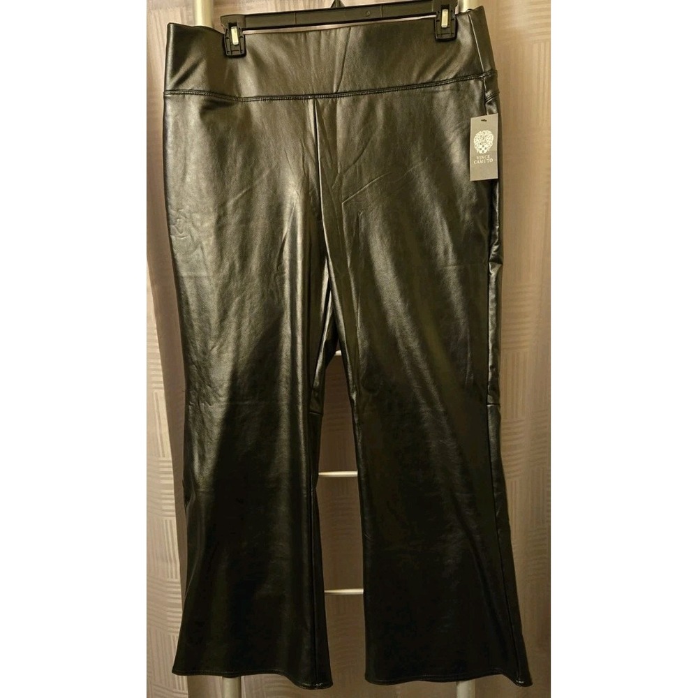 Vince Camuto Womens Faux Leather Skinny Pants XL High Rise Pull On Black *Flaw*